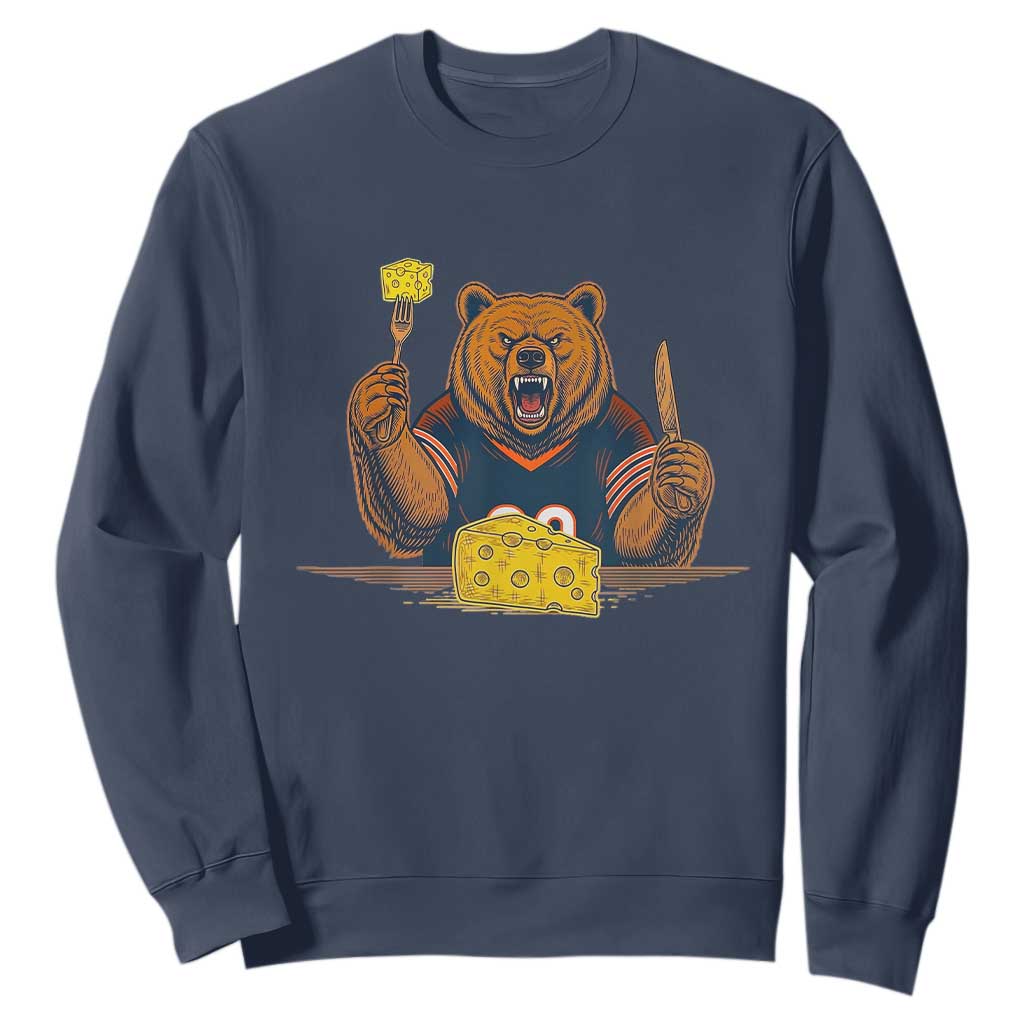 Fierce Bear Eating Cheese Sweatshirt Let's Eat Cheese Funny Sports Rivalry TS02 Navy Print Your Wear