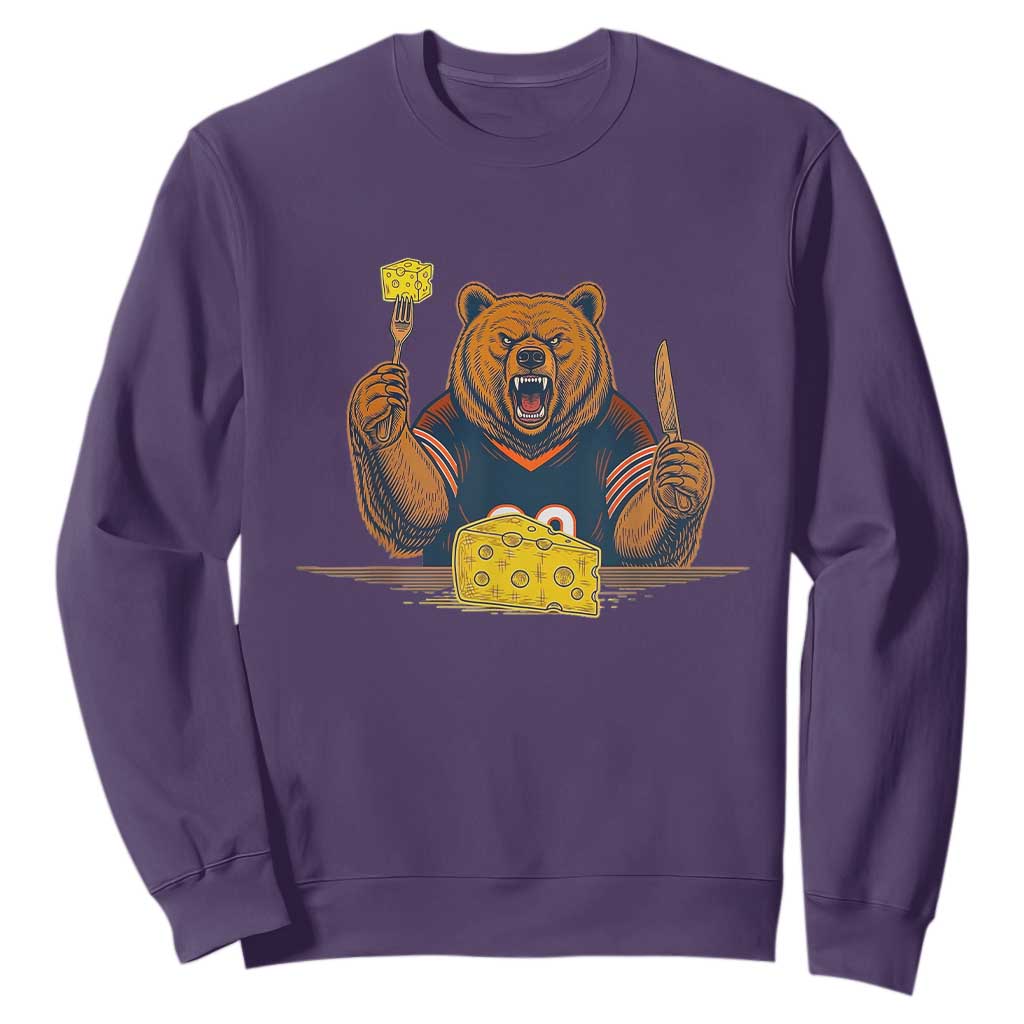 Fierce Bear Eating Cheese Sweatshirt Let's Eat Cheese Funny Sports Rivalry TS02 Purple Print Your Wear