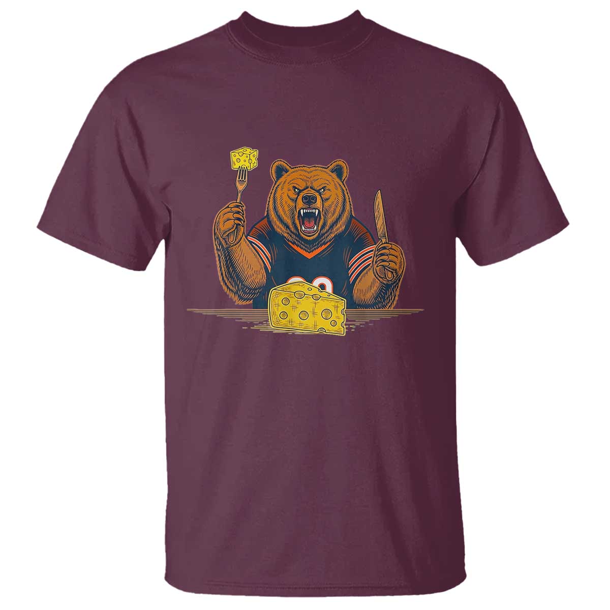 Fierce Bear Eating Cheese T Shirt Let's Eat Cheese Funny Sports Rivalry TS02 Maroon Print Your Wear