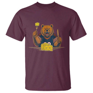 Fierce Bear Eating Cheese T Shirt Let's Eat Cheese Funny Sports Rivalry TS02 Maroon Print Your Wear