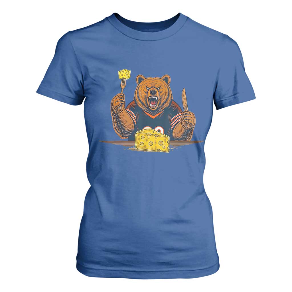Fierce Bear Eating Cheese T Shirt For Women Let's Eat Cheese Funny Sports Rivalry TS02 Royal Blue Print Your Wear