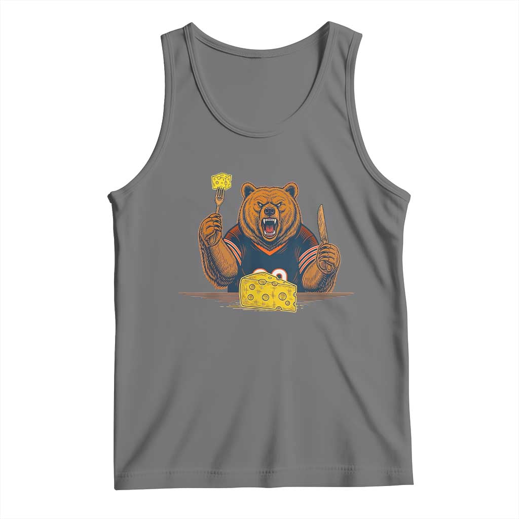 Fierce Bear Eating Cheese Tank Top Let's Eat Cheese Funny Sports Rivalry TS02 Black Heather Print Your Wear