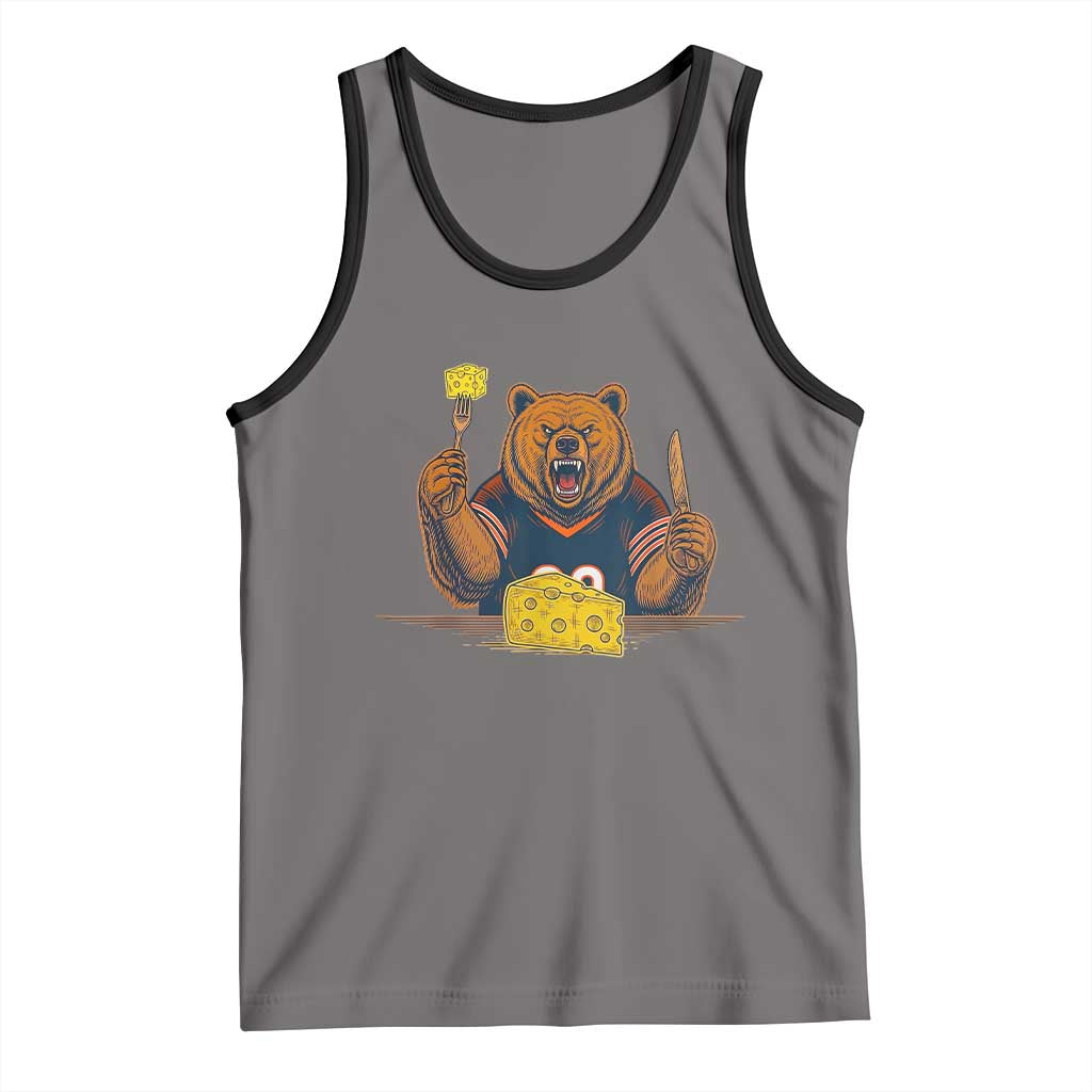 Fierce Bear Eating Cheese Tank Top Let's Eat Cheese Funny Sports Rivalry TS02 Deep Heather Black Print Your Wear