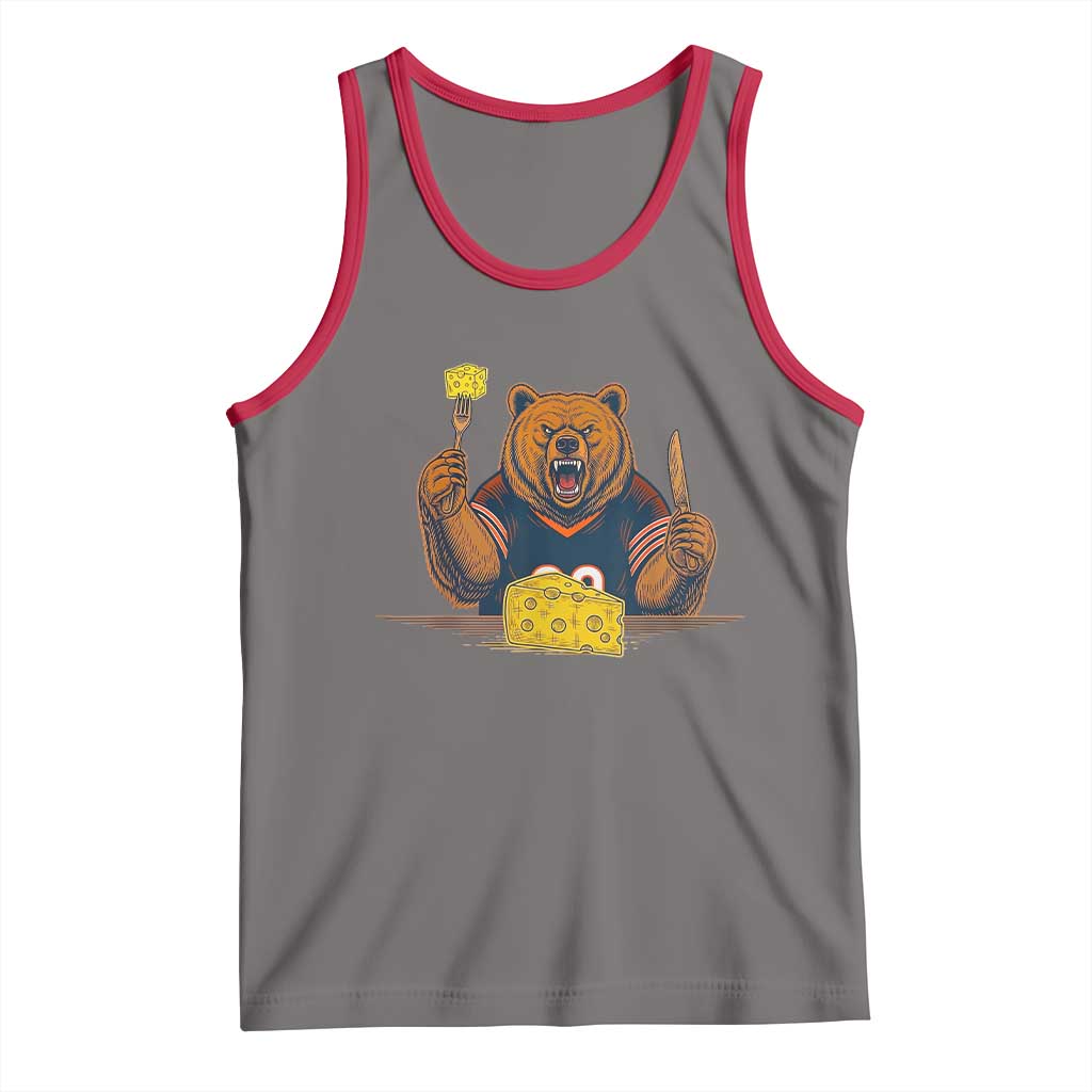 Fierce Bear Eating Cheese Tank Top Let's Eat Cheese Funny Sports Rivalry TS02 Deep Heather Red Print Your Wear