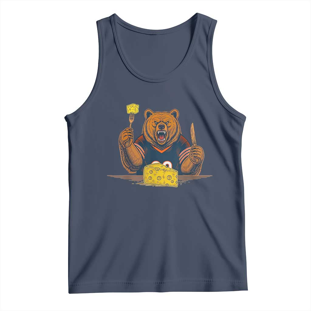 Fierce Bear Eating Cheese Tank Top Let's Eat Cheese Funny Sports Rivalry TS02 Navy Print Your Wear