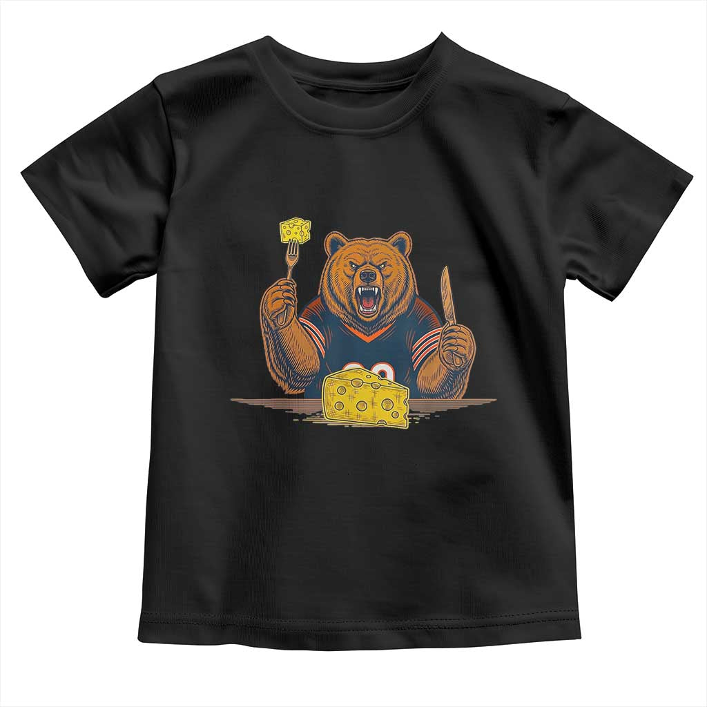 Fierce Bear Eating Cheese Toddler T Shirt Let's Eat Cheese Funny Sports Rivalry TS02 Black Print Your Wear