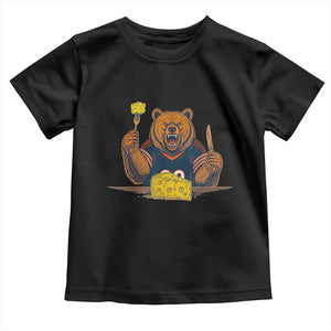 Fierce Bear Eating Cheese Toddler T Shirt Let's Eat Cheese Funny Sports Rivalry TS02 Black Print Your Wear