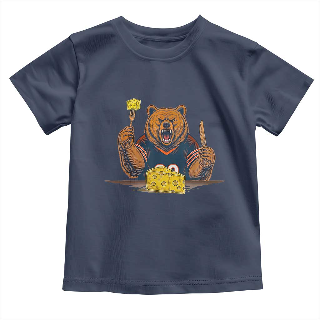 Fierce Bear Eating Cheese Toddler T Shirt Let's Eat Cheese Funny Sports Rivalry TS02 Navy Print Your Wear
