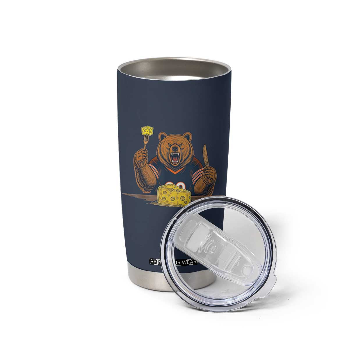 Fierce Bear Eating Cheese Tumbler Cup Let's Eat Cheese Funny Sports Rivalry TS02 Print Your Wear
