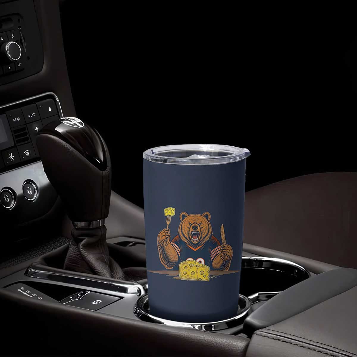 Fierce Bear Eating Cheese Tumbler Cup Let's Eat Cheese Funny Sports Rivalry TS02 Print Your Wear