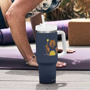 Fierce Bear Eating Cheese Tumbler With Handle Let's Eat Cheese Funny Sports Rivalry TS02 Print Your Wear