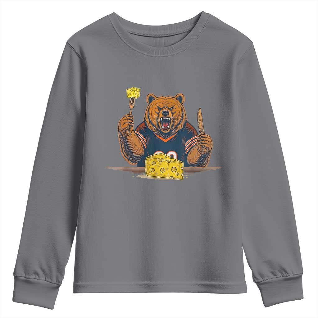 Fierce Bear Eating Cheese Youth Sweatshirt Let's Eat Cheese Funny Sports Rivalry TS02 Charcoal Print Your Wear
