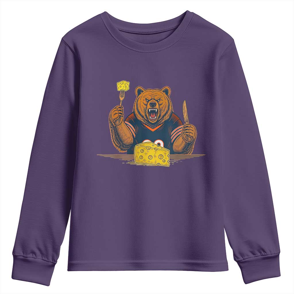 Fierce Bear Eating Cheese Youth Sweatshirt Let's Eat Cheese Funny Sports Rivalry TS02 Purple Print Your Wear