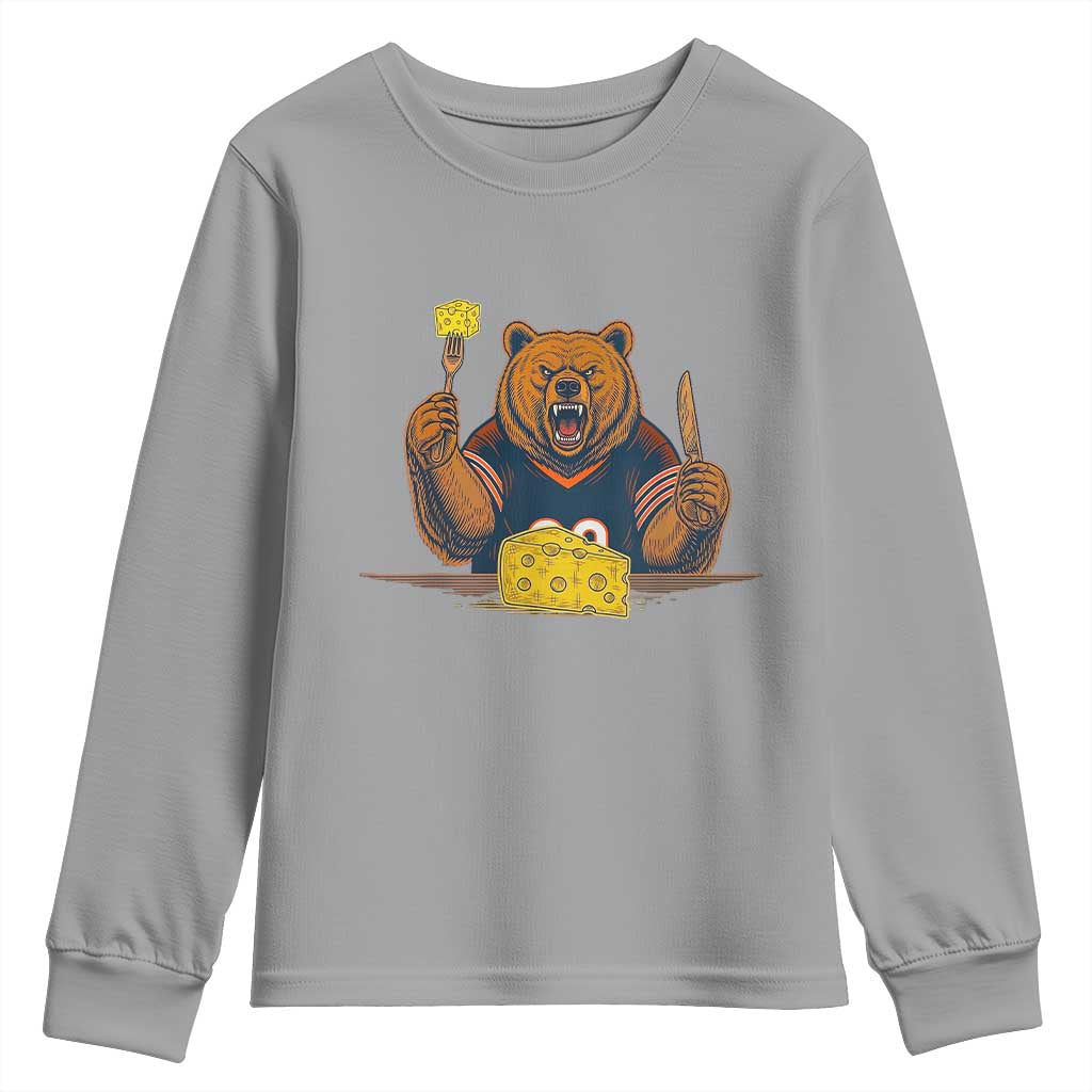 Fierce Bear Eating Cheese Youth Sweatshirt Let's Eat Cheese Funny Sports Rivalry TS02 Sport Gray Print Your Wear