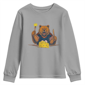 Fierce Bear Eating Cheese Youth Sweatshirt Let's Eat Cheese Funny Sports Rivalry TS02 Sport Gray Print Your Wear