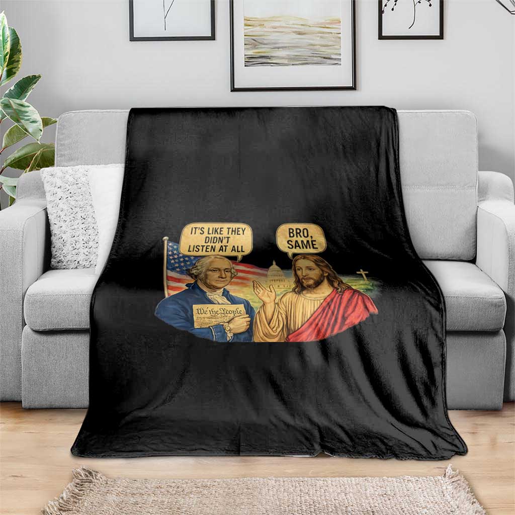 Funny George Washington and Jesus Conversation Throw Blanket Patriotic Commentary Historical Icons TS02 Print Your Wear