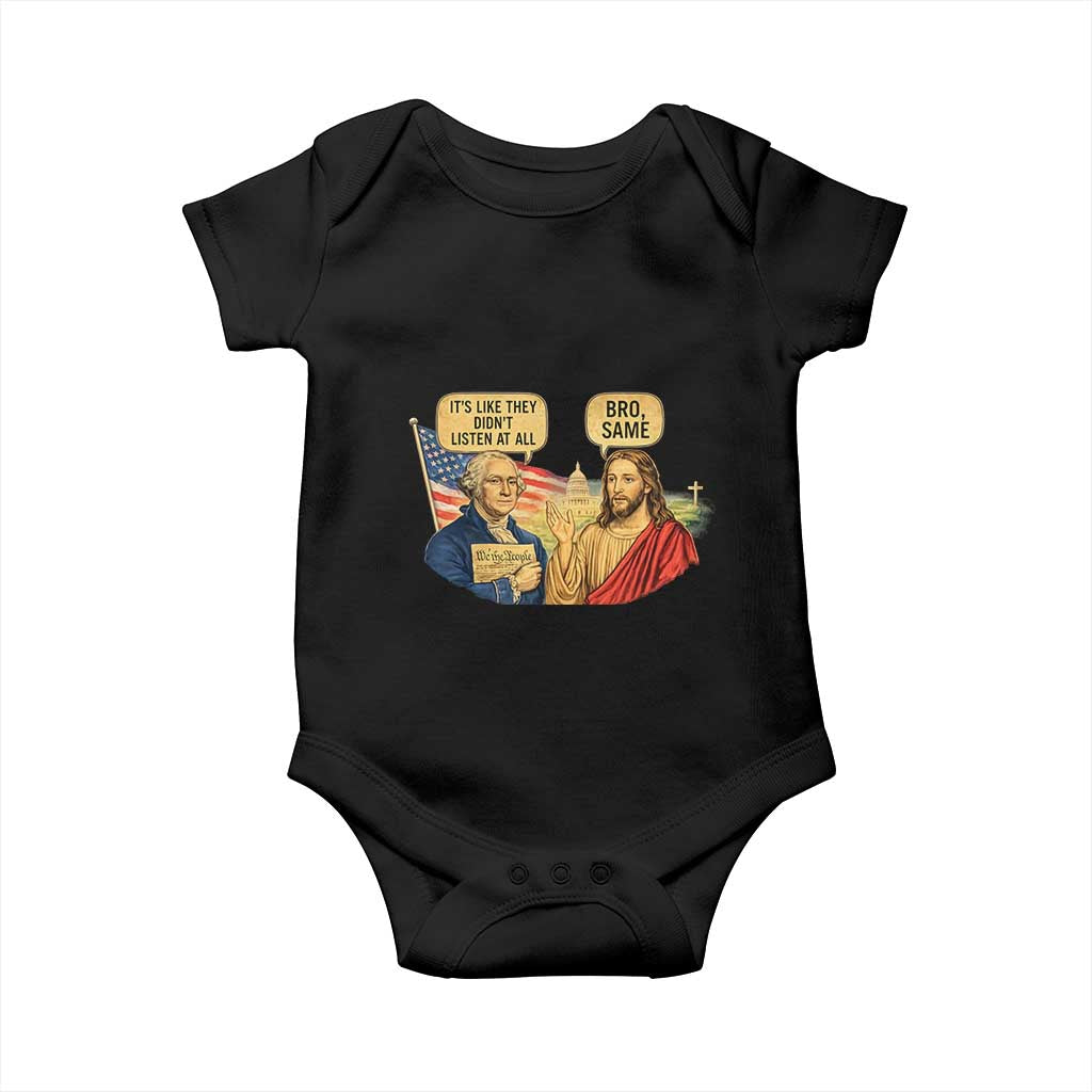 Funny George Washington and Jesus Conversation Baby Onesie Patriotic Commentary Historical Icons TS02 Black Print Your Wear