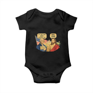 Funny George Washington and Jesus Conversation Baby Onesie Patriotic Commentary Historical Icons TS02 Black Print Your Wear