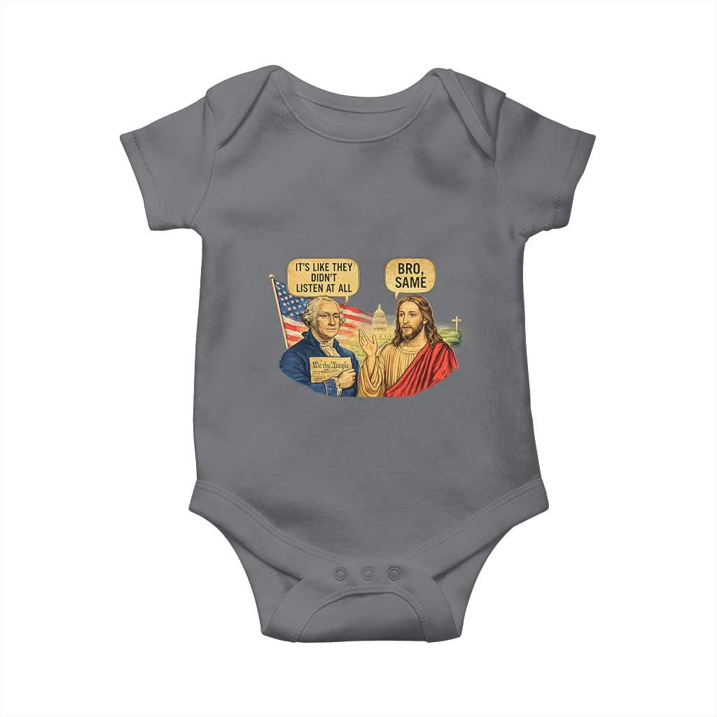 Funny George Washington and Jesus Conversation Baby Onesie Patriotic Commentary Historical Icons TS02 Charcoal Print Your Wear
