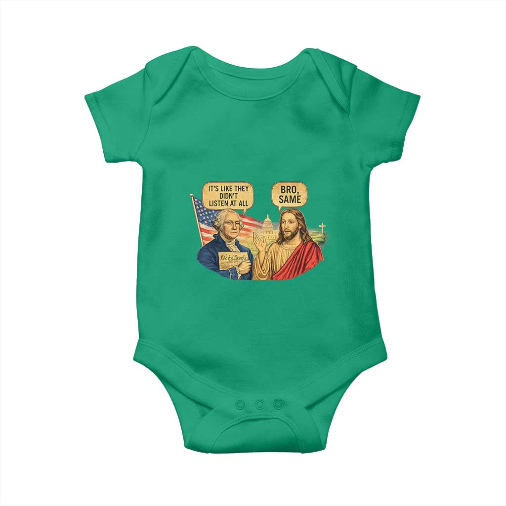 Funny George Washington and Jesus Conversation Baby Onesie Patriotic Commentary Historical Icons TS02 Irish Green Print Your Wear
