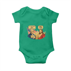 Funny George Washington and Jesus Conversation Baby Onesie Patriotic Commentary Historical Icons TS02 Irish Green Print Your Wear
