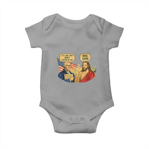 Funny George Washington and Jesus Conversation Baby Onesie Patriotic Commentary Historical Icons TS02 Sport Gray Print Your Wear