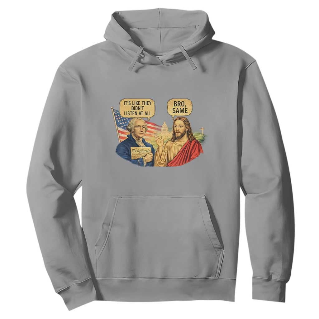 Funny George Washington and Jesus Conversation Hoodie Patriotic Commentary Historical Icons TS02 Sport Gray Print Your Wear