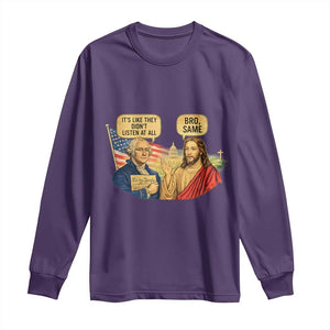 Funny George Washington and Jesus Conversation Long Sleeve Shirt Patriotic Commentary Historical Icons TS02 Purple Print Your Wear