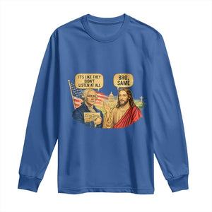 Funny George Washington and Jesus Conversation Long Sleeve Shirt Patriotic Commentary Historical Icons TS02 Royal Blue Print Your Wear