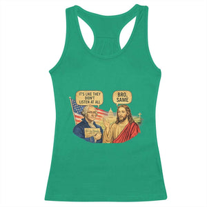 Funny George Washington and Jesus Conversation Racerback Tank Top Patriotic Commentary Historical Icons TS02 Irish Green Print Your Wear