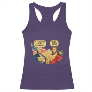 Funny George Washington and Jesus Conversation Racerback Tank Top Patriotic Commentary Historical Icons TS02 Purple Print Your Wear
