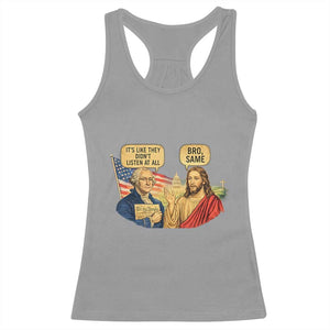 Funny George Washington and Jesus Conversation Racerback Tank Top Patriotic Commentary Historical Icons TS02 Sport Gray Print Your Wear