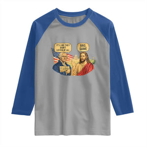 Funny George Washington and Jesus Conversation Raglan Shirt Patriotic Commentary Historical Icons TS02 Sport Gray Royal Print Your Wear