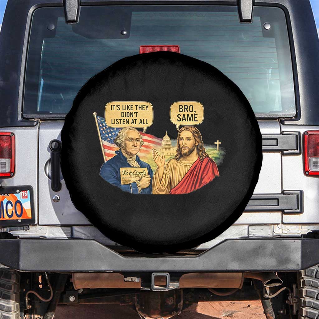 Funny George Washington and Jesus Conversation Spare Tire Cover Patriotic Commentary Historical Icons TS02 No hole Black Print Your Wear
