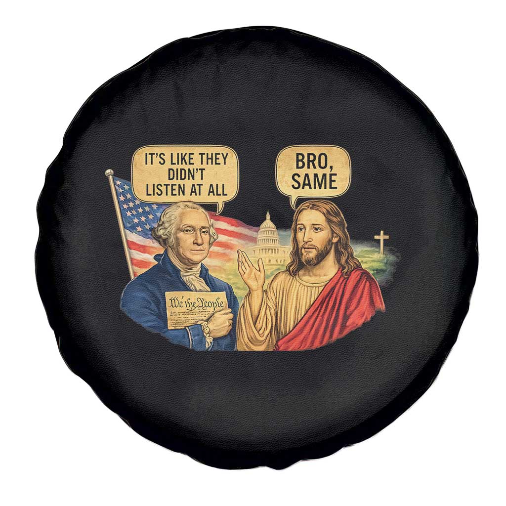 Funny George Washington and Jesus Conversation Spare Tire Cover Patriotic Commentary Historical Icons TS02 Print Your Wear
