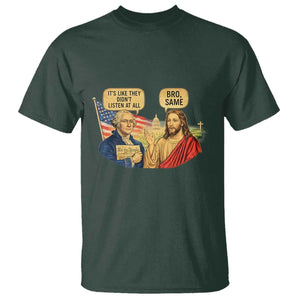 Funny George Washington and Jesus Conversation T Shirt - Patriotic Historical Icons Commentary Tee TS02 Dark Forest Green Print Your Wear