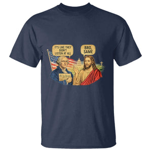 Funny George Washington and Jesus Conversation T Shirt - Patriotic Historical Icons Commentary Tee TS02 Navy Print Your Wear