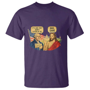 Funny George Washington and Jesus Conversation T Shirt - Patriotic Historical Icons Commentary Tee TS02 Purple Print Your Wear