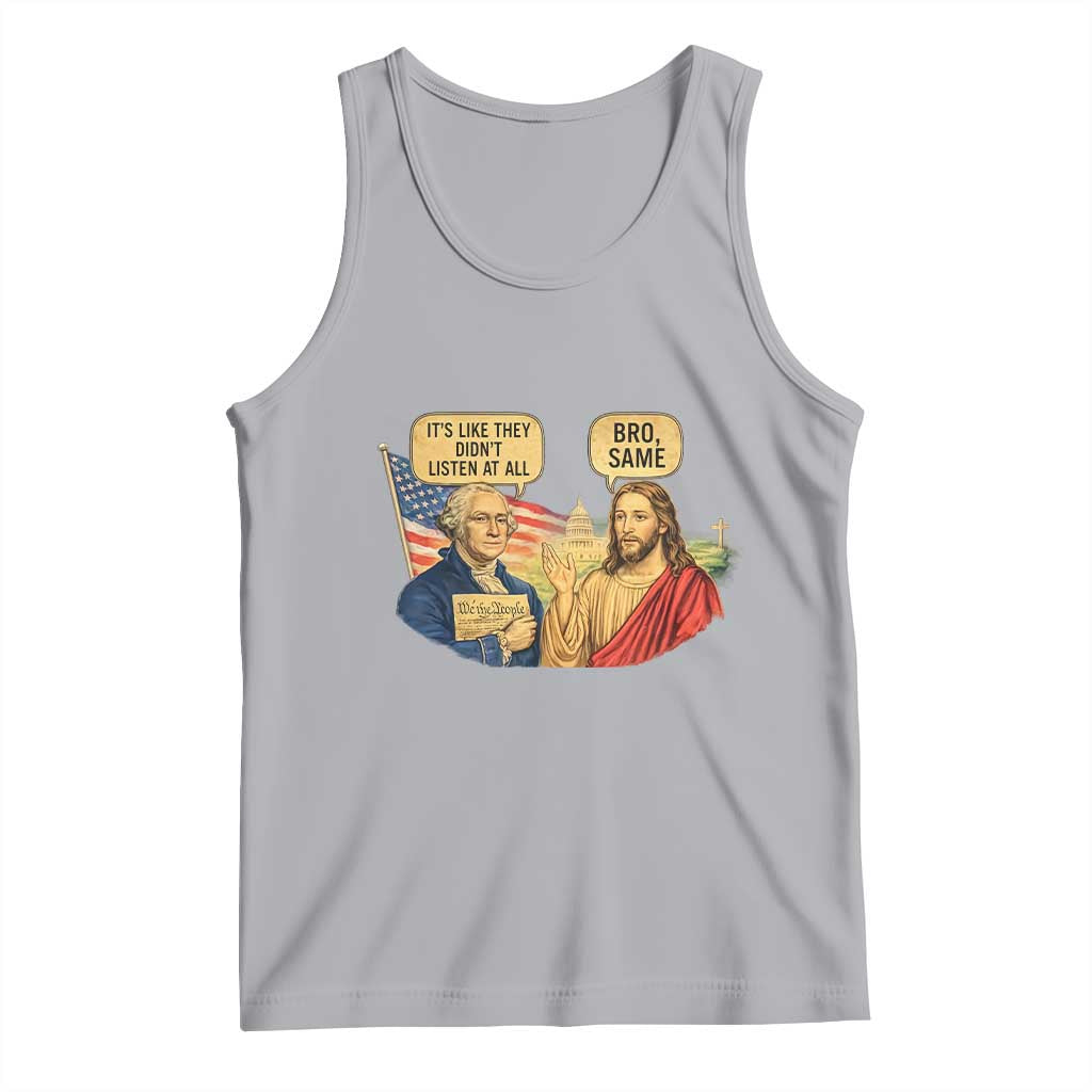 Funny George Washington and Jesus Conversation Tank Top Patriotic Commentary Historical Icons TS02 Athletic Heather Print Your Wear