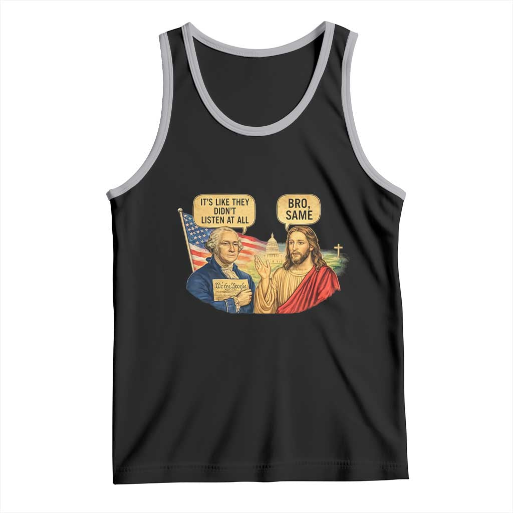 Funny George Washington and Jesus Conversation Tank Top Patriotic Commentary Historical Icons TS02 Black Athletic Heather Print Your Wear