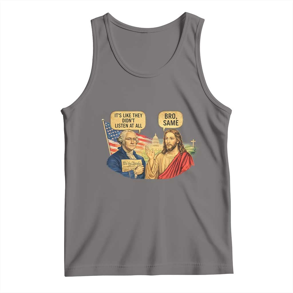 Funny George Washington and Jesus Conversation Tank Top Patriotic Commentary Historical Icons TS02 Deep Heather Print Your Wear