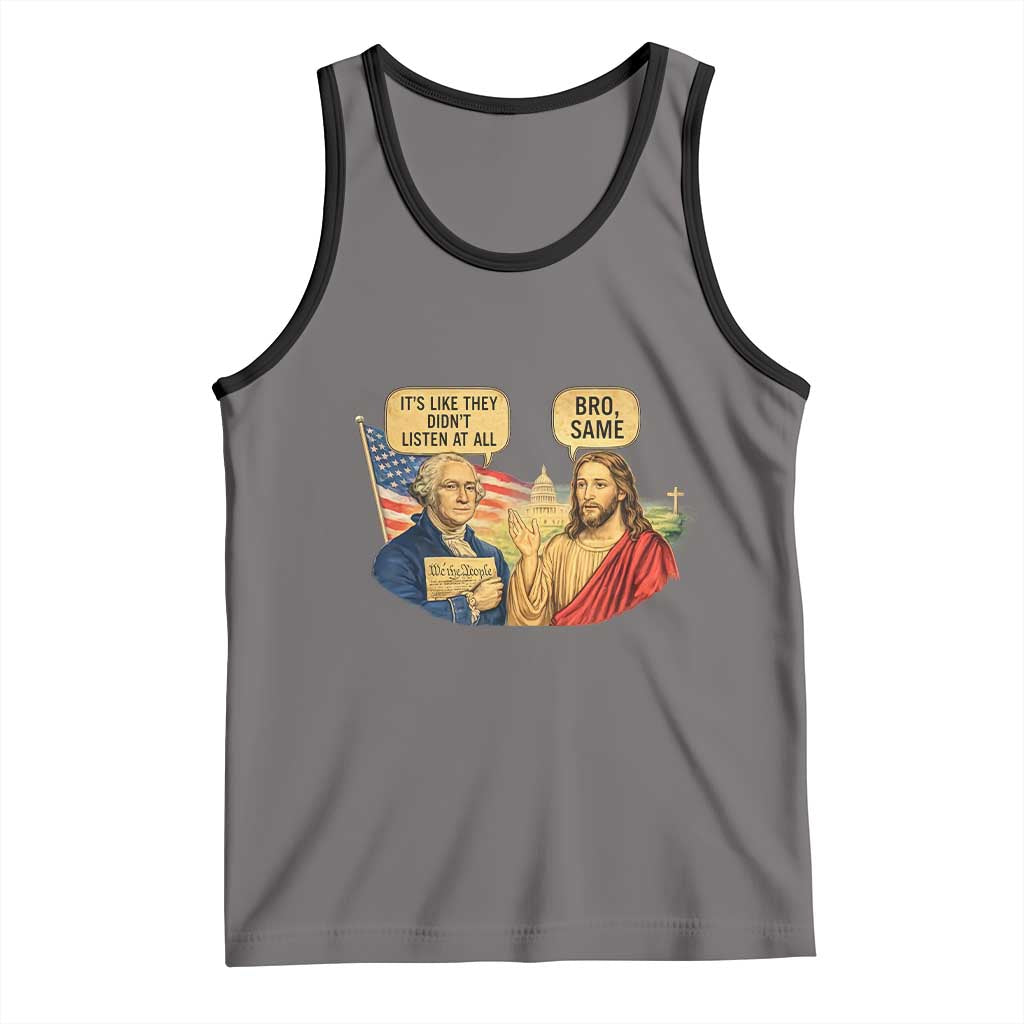 Funny George Washington and Jesus Conversation Tank Top Patriotic Commentary Historical Icons TS02 Deep Heather Black Print Your Wear