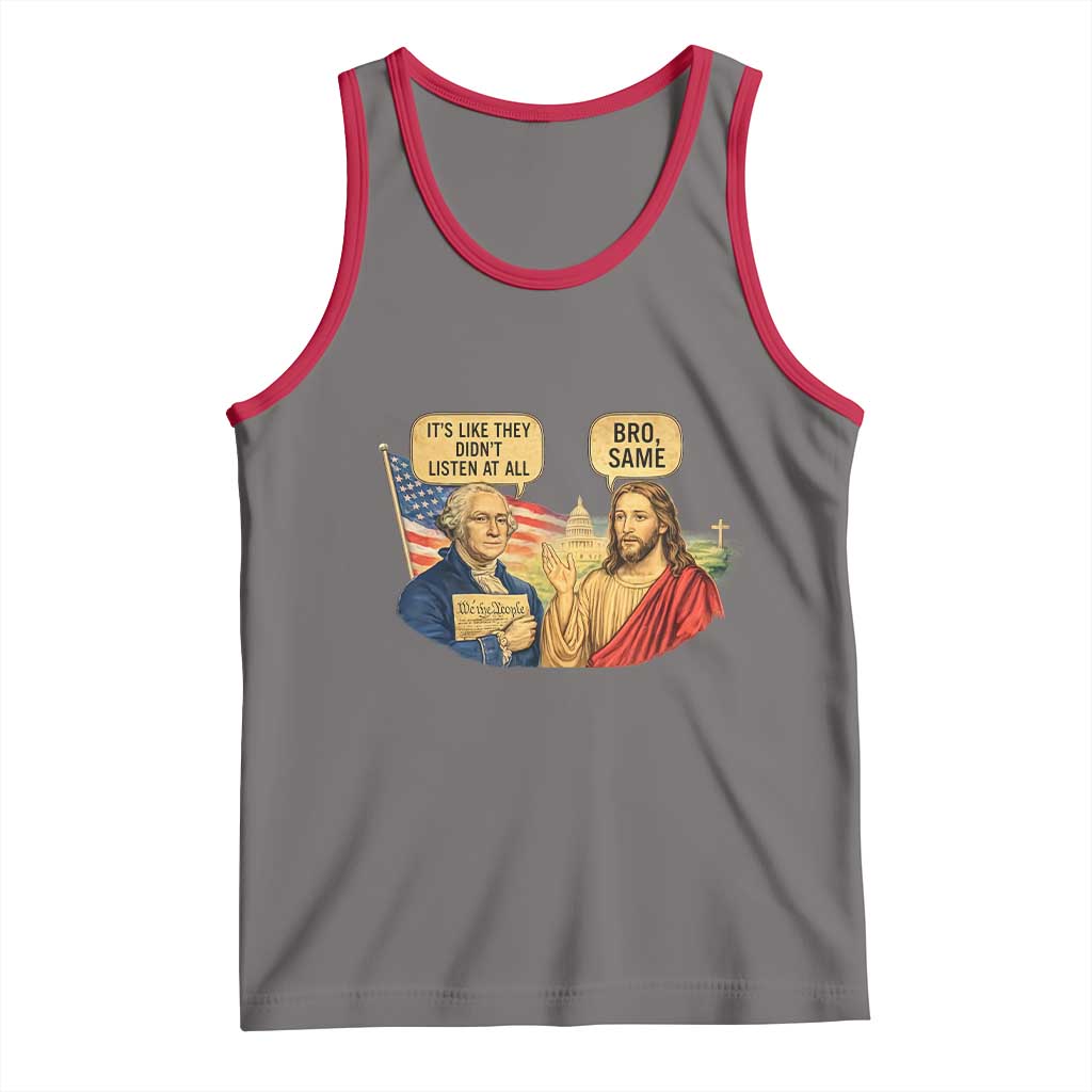 Funny George Washington and Jesus Conversation Tank Top Patriotic Commentary Historical Icons TS02 Deep Heather Red Print Your Wear