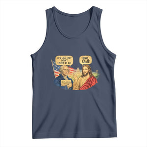 Funny George Washington and Jesus Conversation Tank Top Patriotic Commentary Historical Icons TS02 Navy Print Your Wear