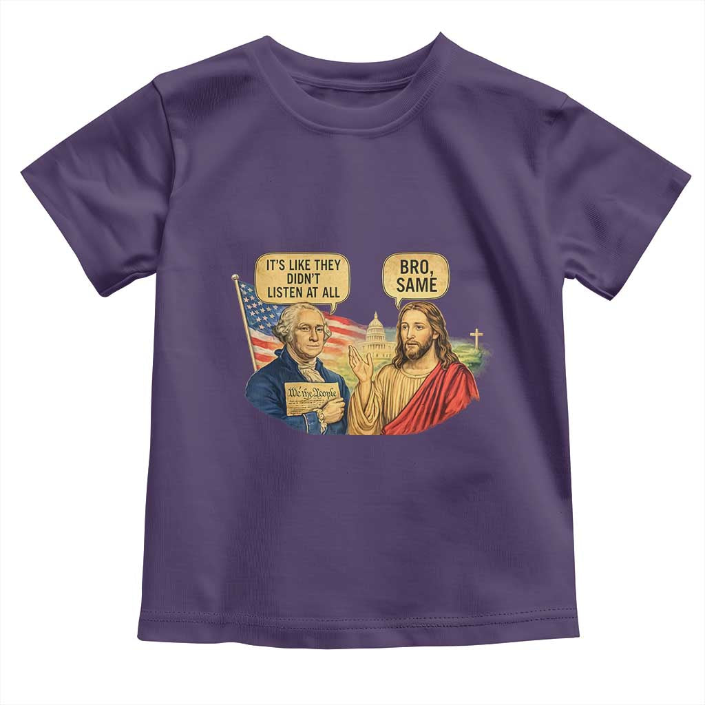 Funny George Washington and Jesus Conversation Toddler T Shirt Patriotic Commentary Historical Icons TS02 Purple Print Your Wear