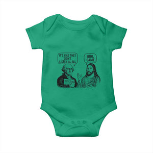 Funny George Washington and Jesus Satire Baby Onesie Political Commentary Founding Fathers and Faith TS02 Irish Green Print Your Wear