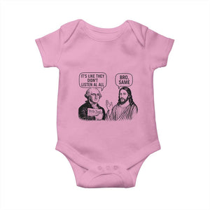 Funny George Washington and Jesus Satire Baby Onesie Political Commentary Founding Fathers and Faith TS02 Light Pink Print Your Wear