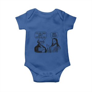 Funny George Washington and Jesus Satire Baby Onesie Political Commentary Founding Fathers and Faith TS02 Royal Blue Print Your Wear