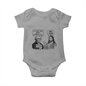 Funny George Washington and Jesus Satire Baby Onesie Political Commentary Founding Fathers and Faith TS02 Sport Gray Print Your Wear