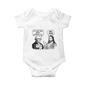 Funny George Washington and Jesus Satire Baby Onesie Political Commentary Founding Fathers and Faith TS02 White Print Your Wear